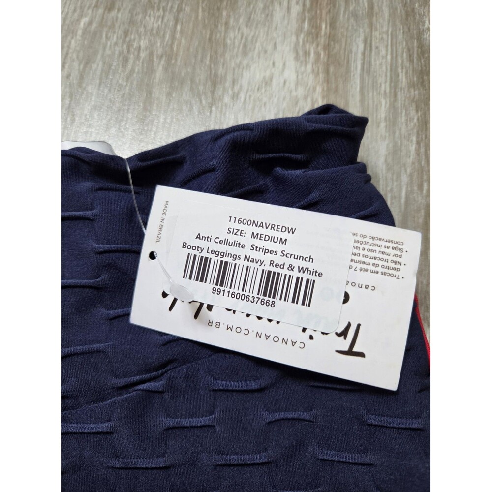 NWT Canoan Anti Cellulite Scrunch Bum Leggings Navy Red White Stripe Textured M - Picture 4 of 10